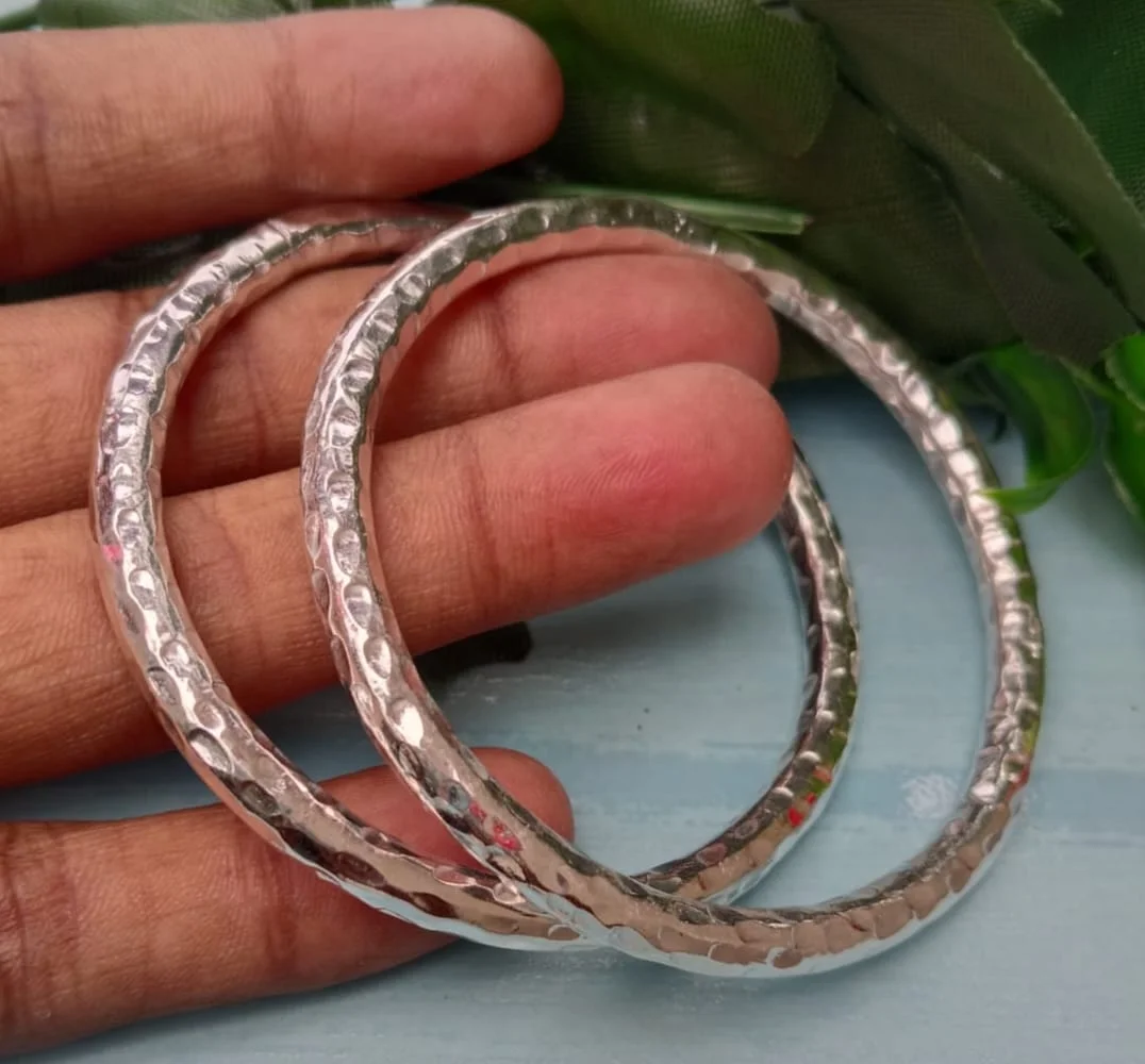 925 Sterling Silver Hammered Bangle Set, Handmade Textured Silver Bangles Minimalist Stackable Bracelet,