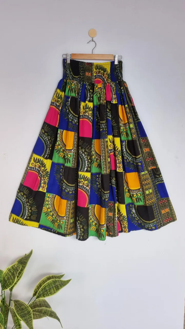 Boho Roto Fabric African Print Midi Skirt,Colorful Printed Skirt,Plus Size Flared Skirt, Hippie Festival Skirt,Handmade Skirt,Ankara Skirt,