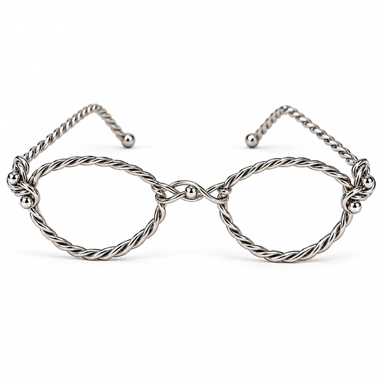 Silver Plated Twisted Wire Glasses Frame, Avant Garde Festival Eyewear, Futuristic Y2K Spectacles