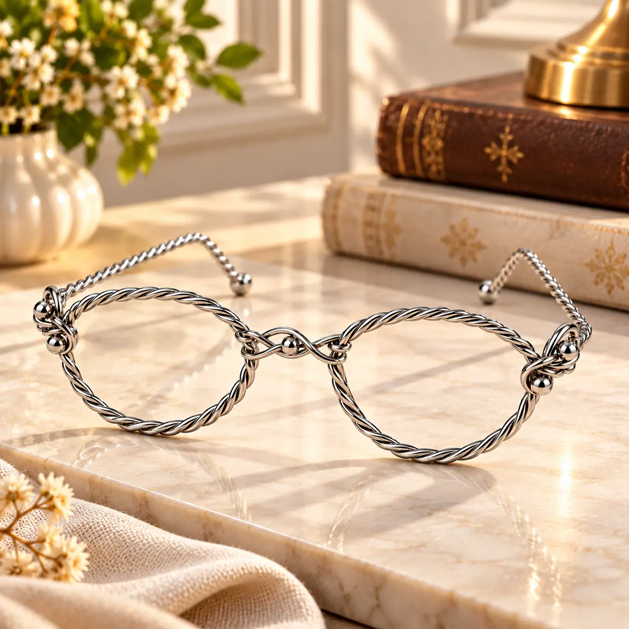 Silver Plated Twisted Wire Glasses Frame, Avant Garde Festival Eyewear, Futuristic Y2K Spectacles — photo 2