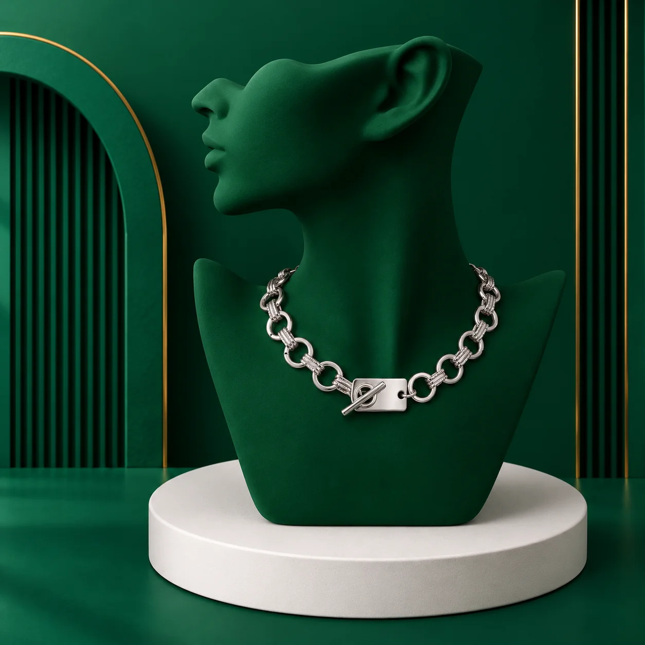 Womens Antique Silver Statement Choker Bold ID Tag Rolo Chain Rock Collar Gift