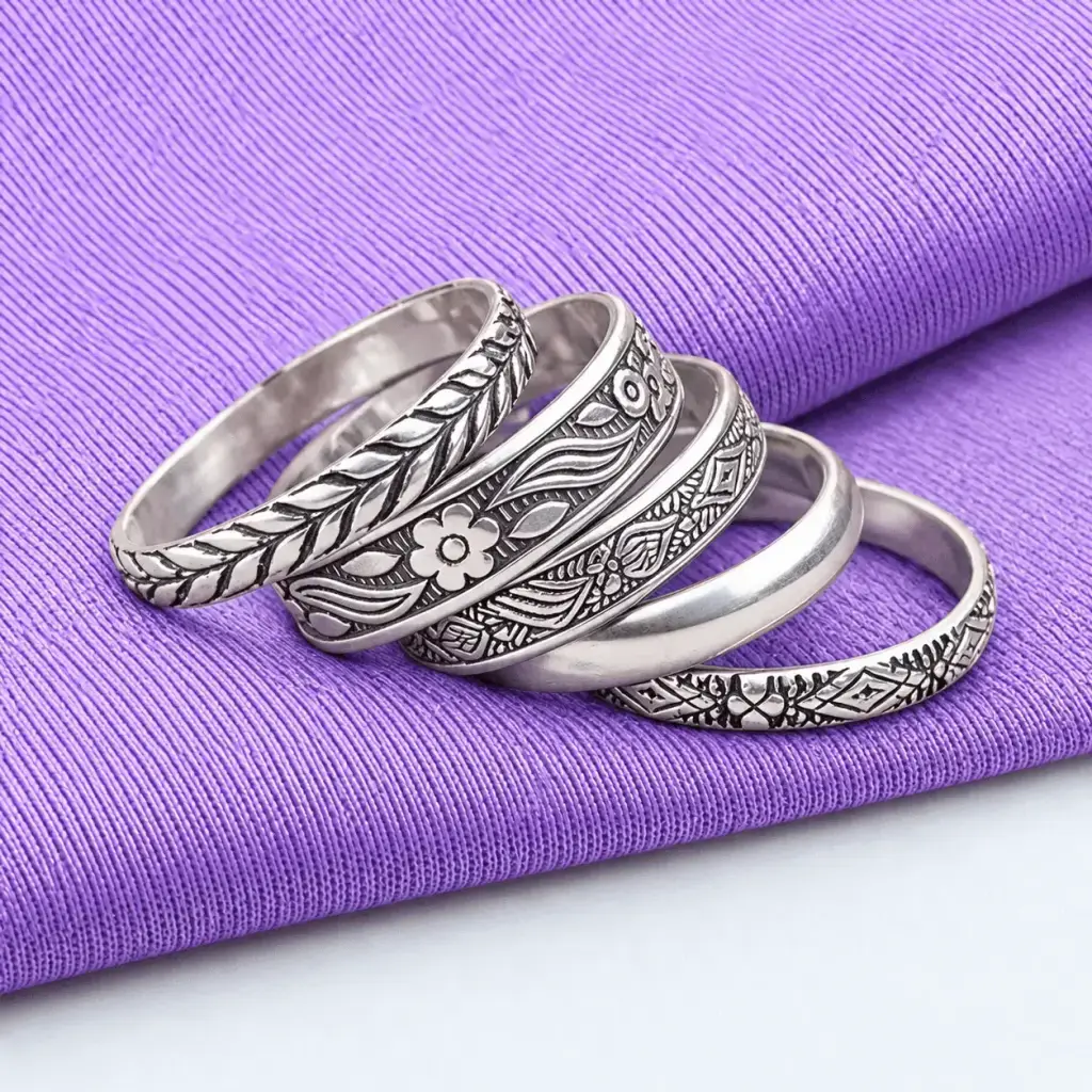 925 Sterling Silver Ring Set 5 Stackable Boho Floral Leaf Geometric Pattern Gift